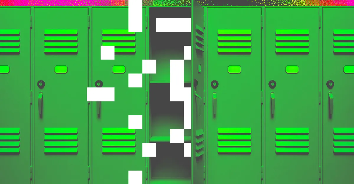 Photo illustration of pixels coming out of a locker.
